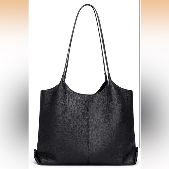 Black Cnoles HoboTote BagTop Handle Handbag Soft Genuine Leather Top-handle - Picture 2 of 9